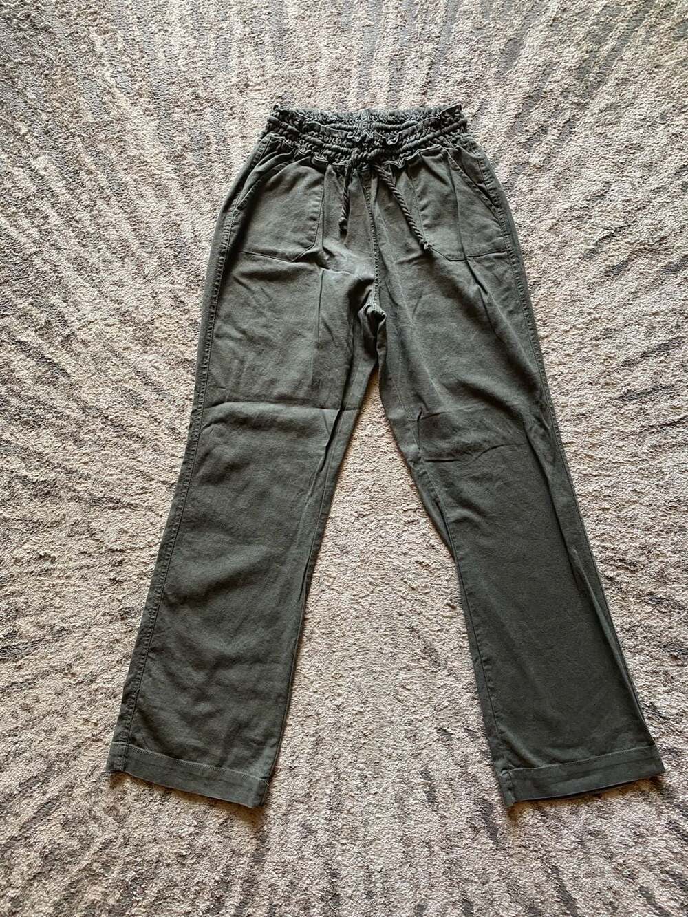 Ci Sono Women's Linen Pants, Green, Size S, Drawstring Pants with Pockets
